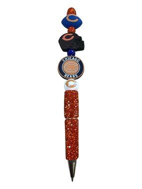 Chicago Bears Glitter Ballpoint Pen With Logo Charms & Orange Sparkle Accents